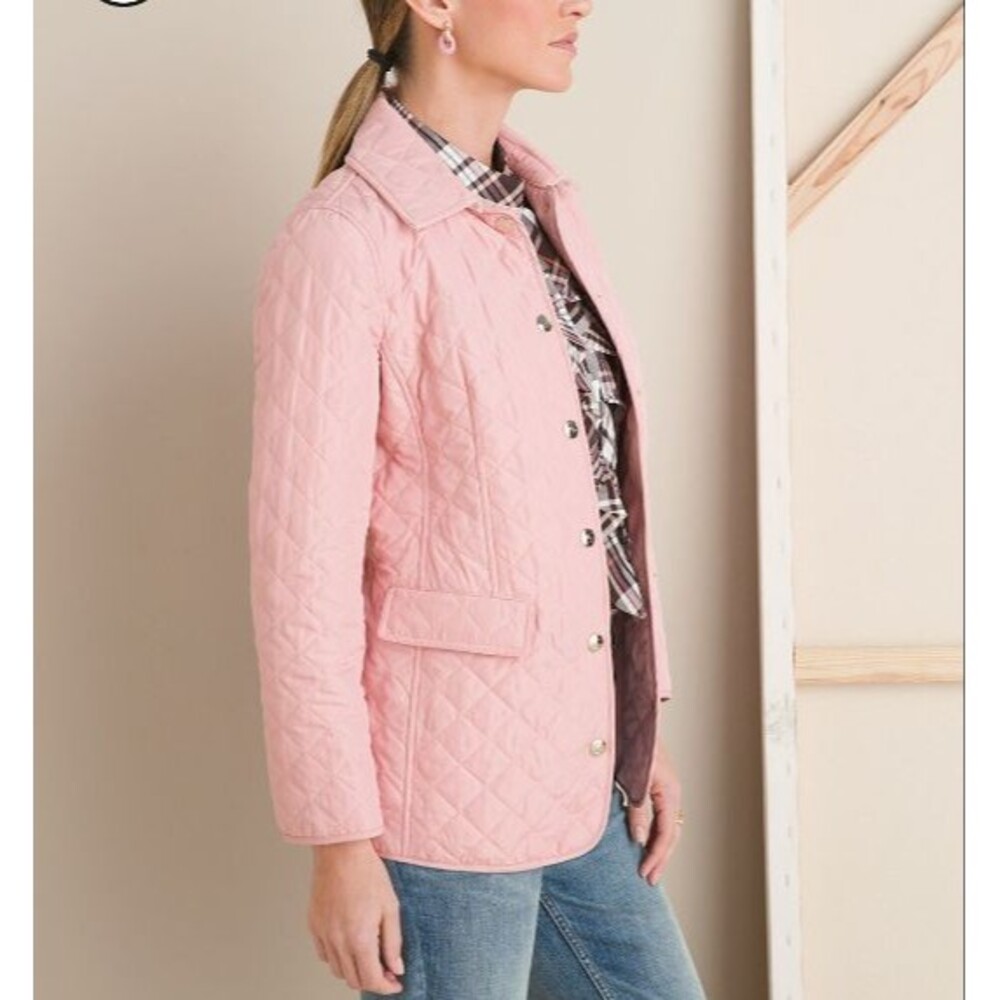 Chico's Pink Quilted Lightweight Mid Length Jacket Snap Front Size 1 US 8/10 - Picture 3 of 9